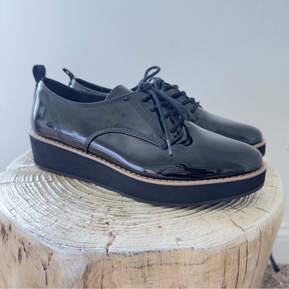 Mix No. 6 Women's Slide Oxford Lace Up Wedge Black Patent Leather Round Size 7.5 - Picture 1 of 12